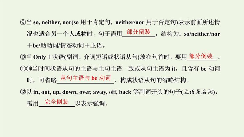 2022高考英语一轮复习第一板块语法系列专项提能重难语法课10特殊句式倒装强调省略therebe句型课件外研版04