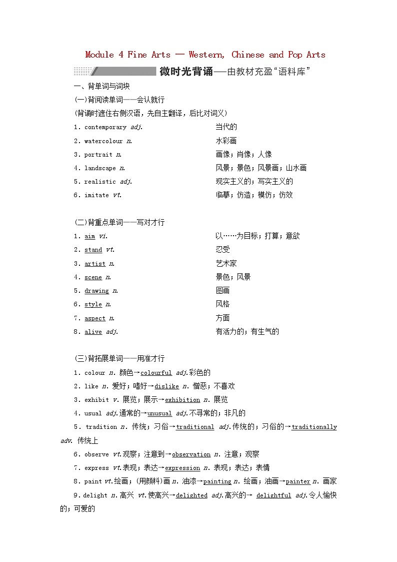 外研版高考英语必修2二轮复习Module4 Fine Arts_Western Chinese and Pop Arts课件+学案+训练01