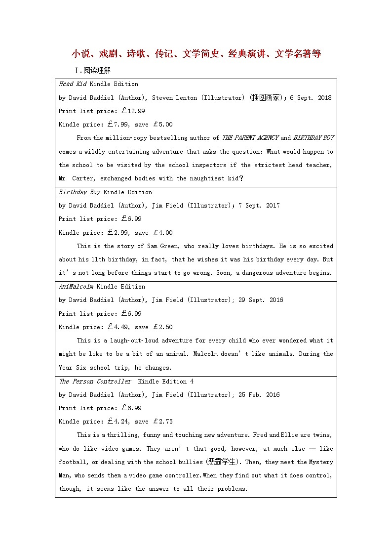 外研版高考英语选修6一轮复习Module2FantasyLiterature课件+学案+训练01