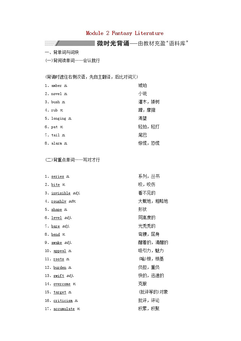 外研版高考英语选修6一轮复习Module2FantasyLiterature课件+学案+训练01