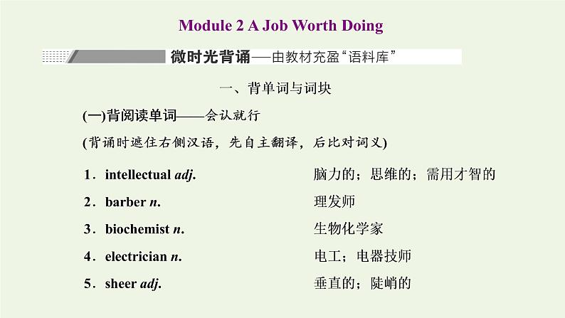 外研版高考英语必修5一轮复习Module2AJobWorthDoing课件+学案+训练01