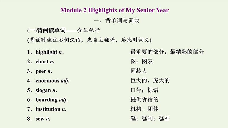 2022高考英语一轮复习Module2HighlightsofMySeniorYear课件外研版选修7第1页