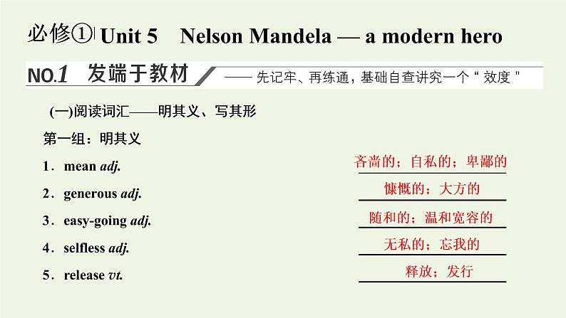 新人教版高考英语必修1一轮复习Unit5NelsonMandela_amodernhero课件+学案+训练01