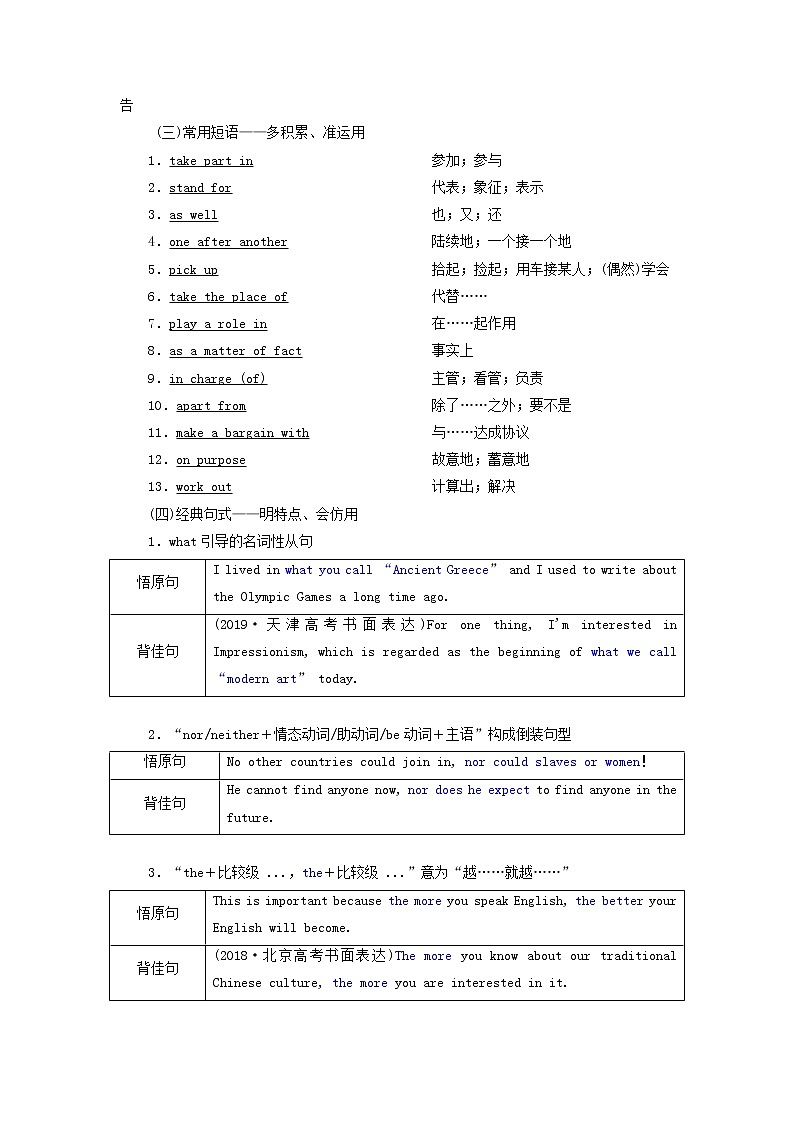 新人教版必修2高考英语一轮复习Unit2TheOlympicGames课件+学案+训练02