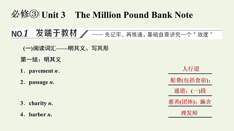 新人教版必修3高考英语一轮复习Unit3TheMillionPoundBankNote课件第1页