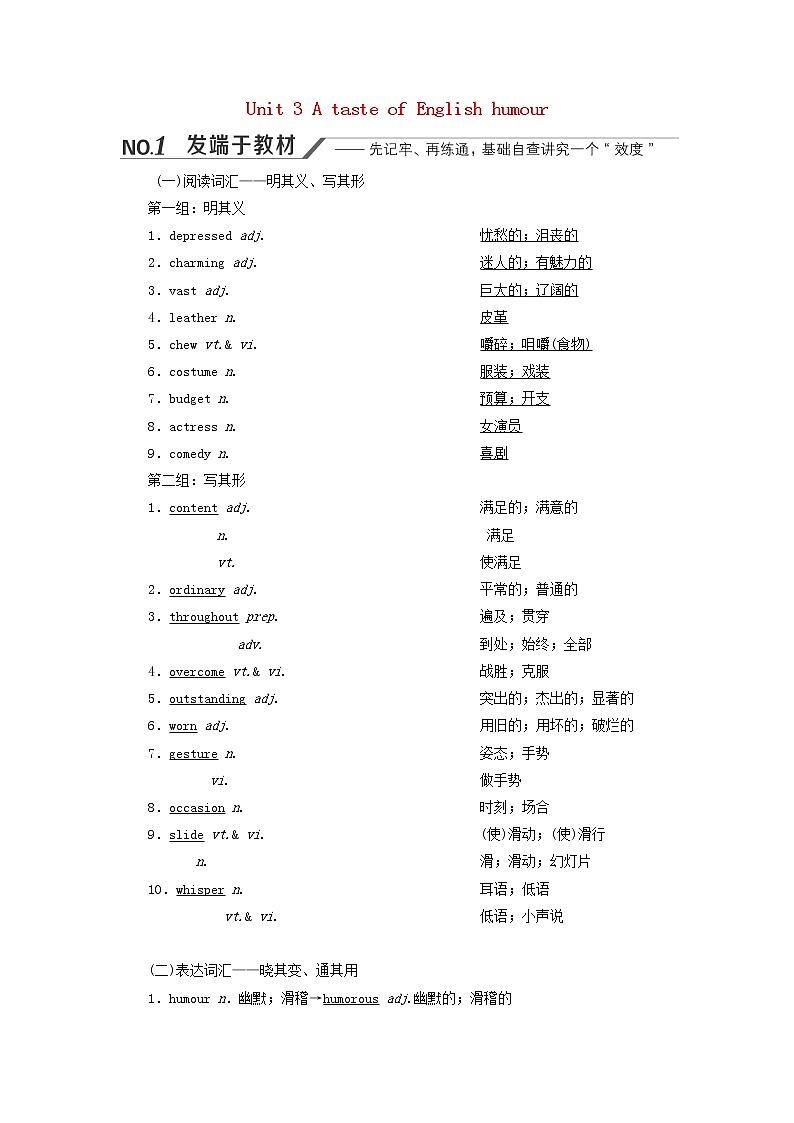 新人教版必修4高考英语一轮复习Unit3AtasteofEnglishhumour学案第1页