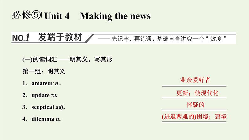 新人教版必修5高考英语一轮复习Unit4Makingthenews课件第1页