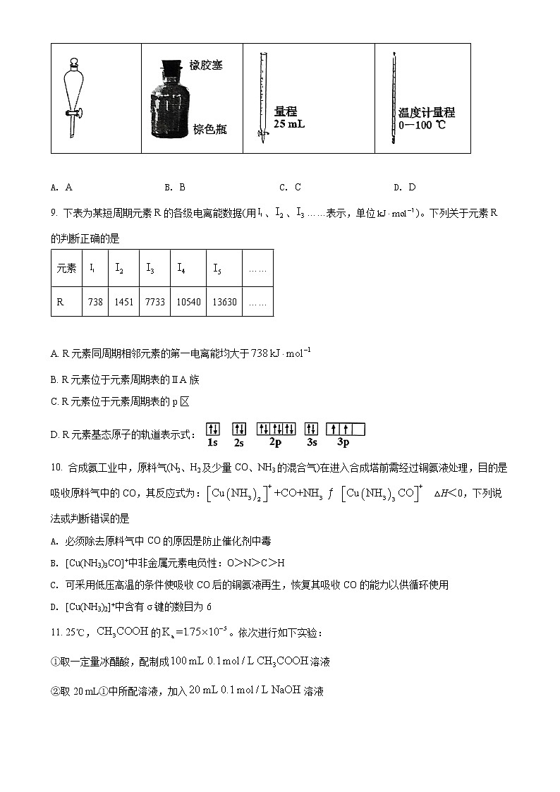 2022届天津市部分区高三质量调查（一）化学试题（无答案）第3页