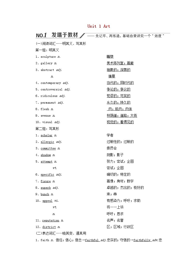 新人教版选修6高考英语一轮复习Unit1Art课件+学案+训练01