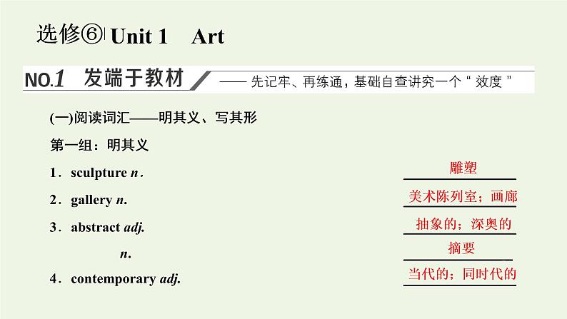 新人教版选修6高考英语一轮复习Unit1Art课件+学案+训练01