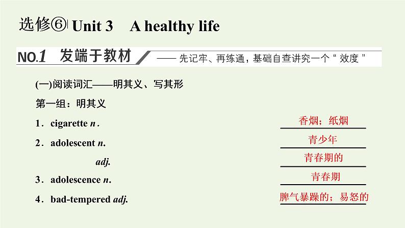 新人教版选修6高考英语一轮复习Unit3Ahealthylife课件第1页