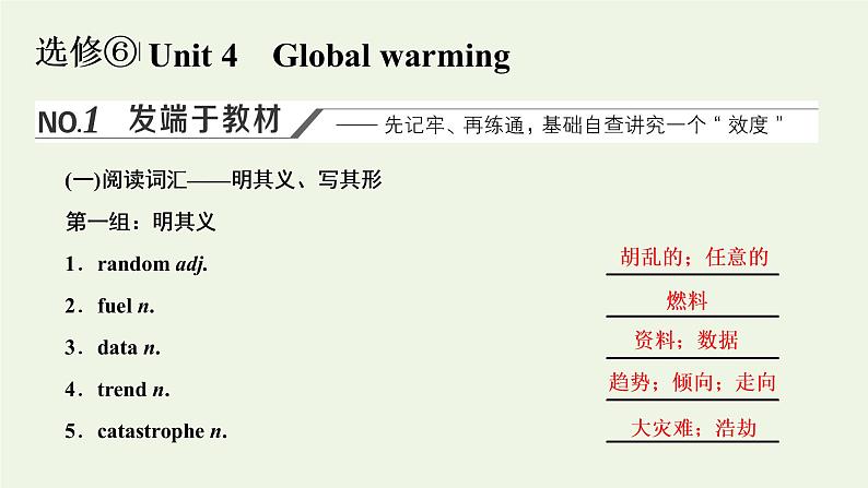 新人教版选修6高考英语一轮复习Unit4Globalwarming课件第1页