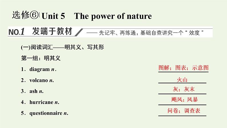 新人教版选修6高考英语一轮复习Unit5Thepowerofnature课件第1页