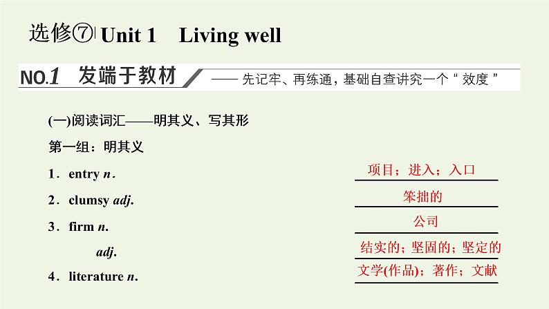 新人教版选修7高考英语一轮复习Unit1Livingwell课件第1页