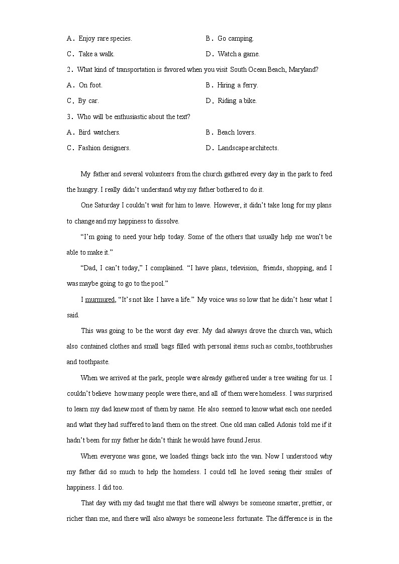 河北省石家庄市第一中学2021年高二上学期期末英语试题第2页