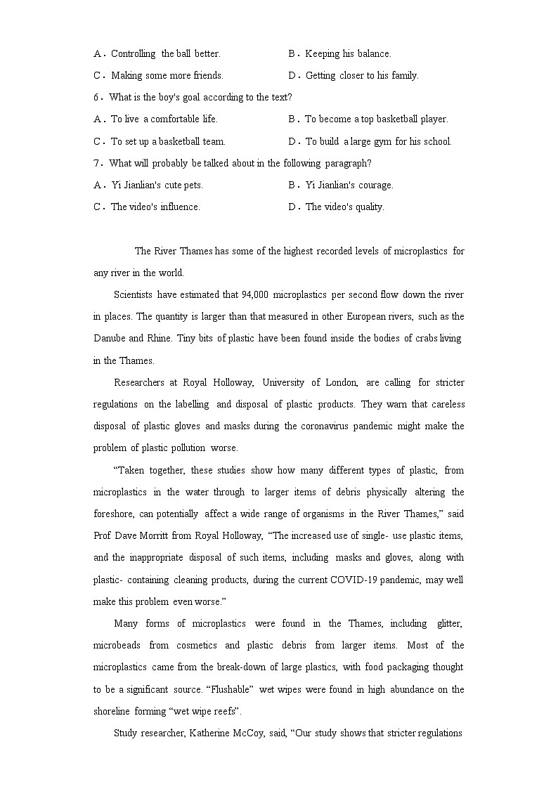 广东省潮阳实验中学2021届高三上期期末英语试题03