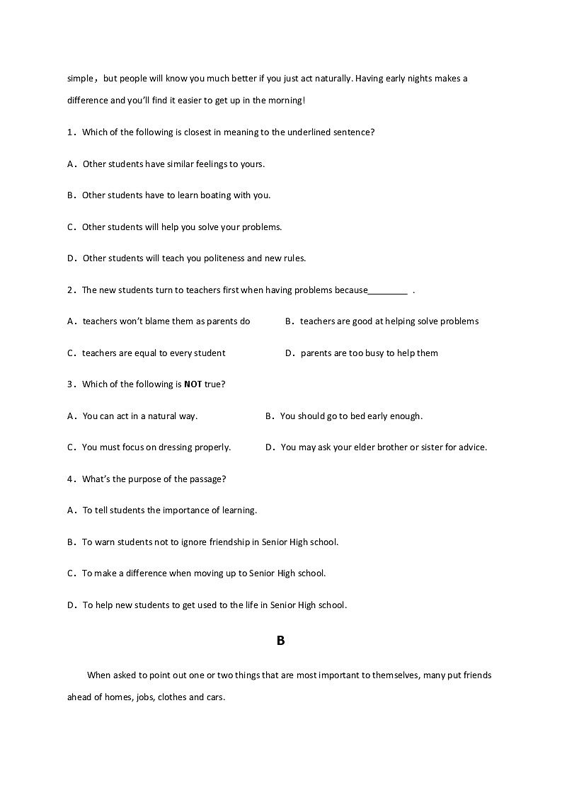 黑龙江省肇东市第四中学校2020-2021学年高一上学期期中考试英语试题02