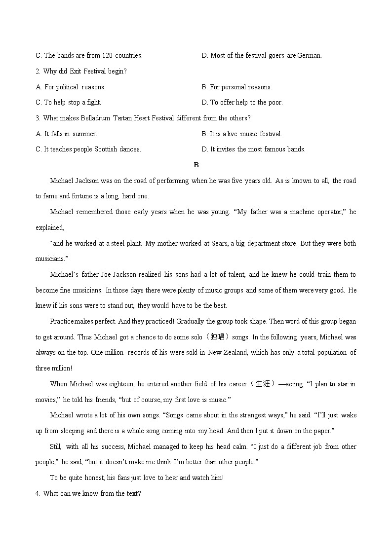 人教版高中英语必修2单元测试_Unit 5 Music_1第2页