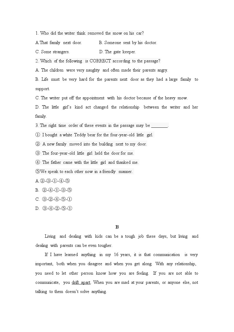 外研版高中英语必修1Unit 3 Family matters 单元测试03