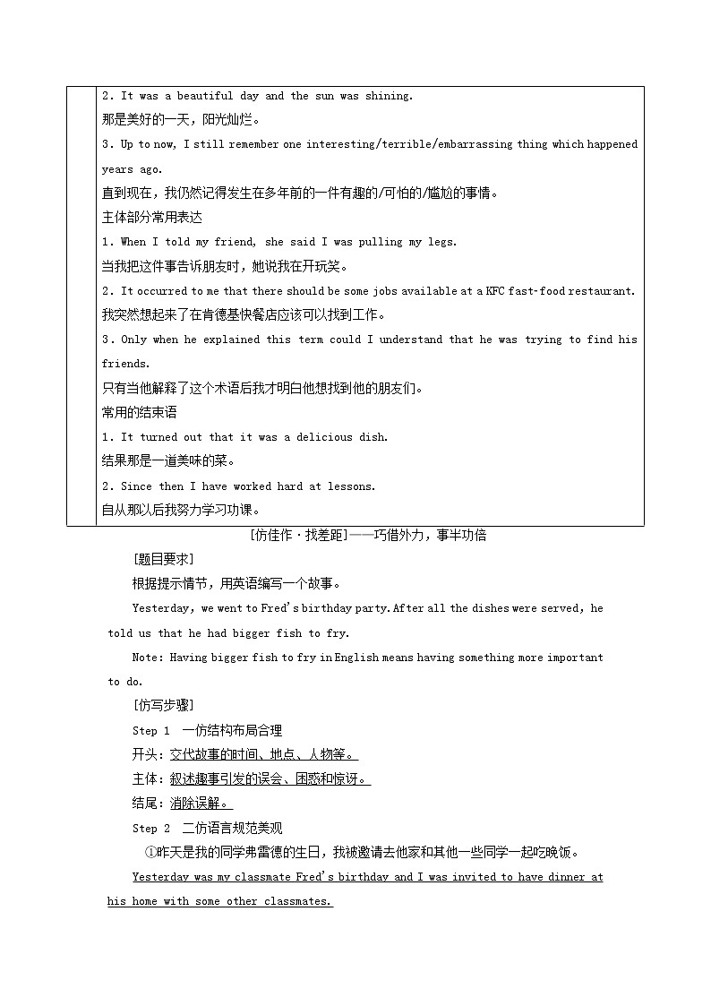 外研版高中英语必修第一册Unit2ExploringEnglishSectionⅣWritingastoryaboutamisunderstandinginEnglish课件+学案+单元质量检测02