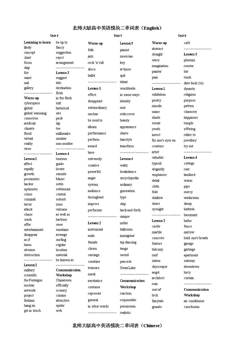 北师大版高中英语单词表学案第3页