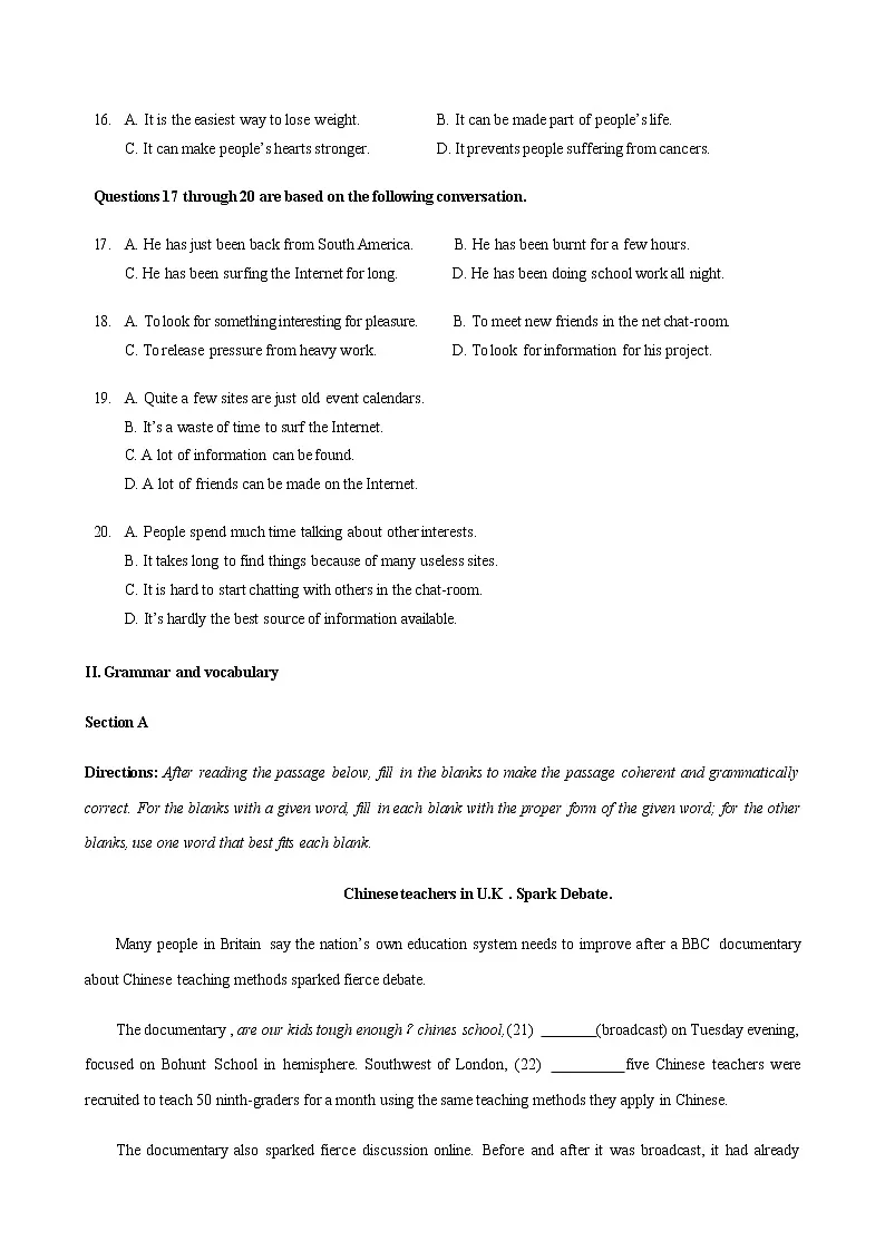 2021-2022学年上学期高二英语期中测试卷 03（上海专用）（原题版）第3页