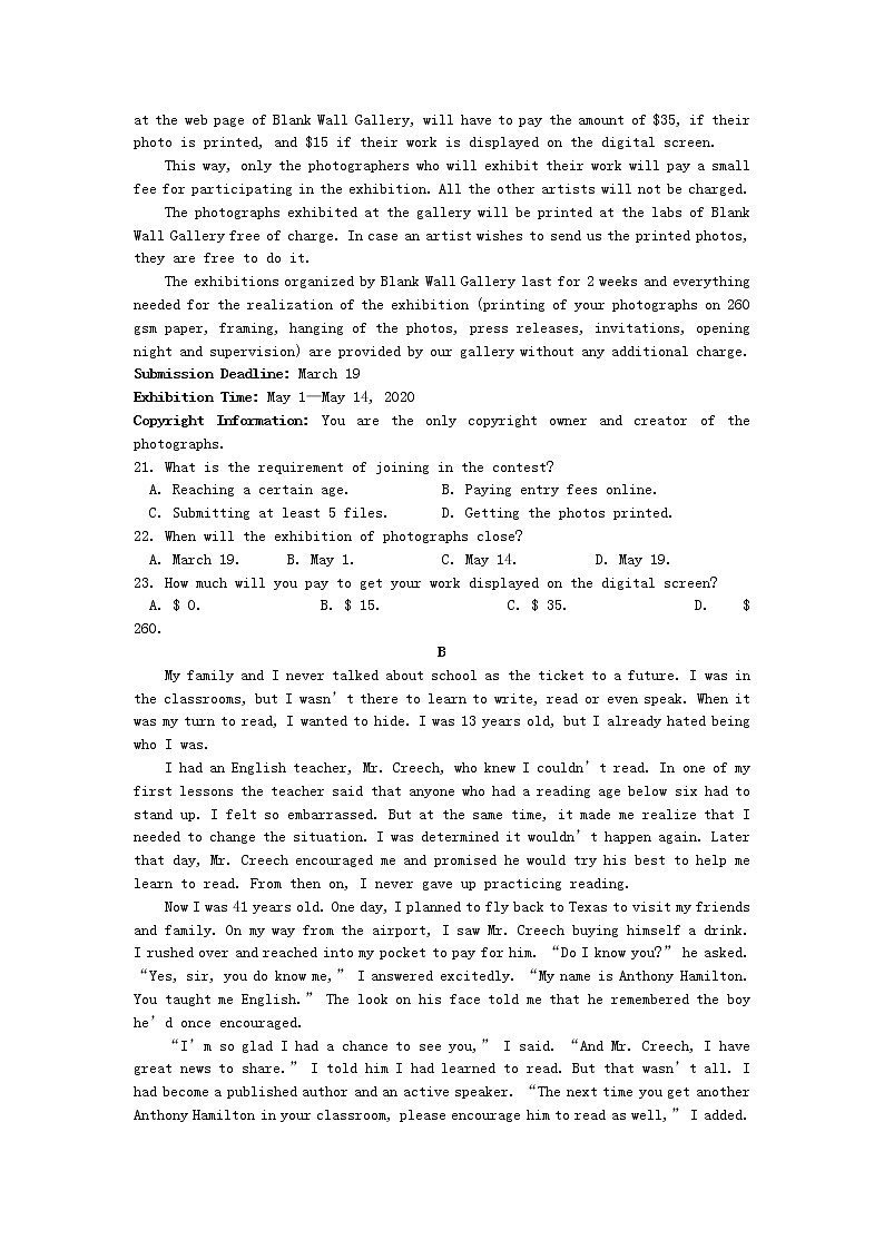 湖北省宜昌市第二中学2021届高三英语上学期期中试题03