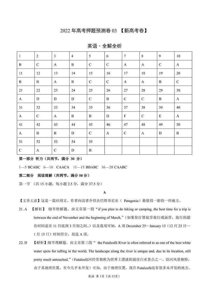 2022新高考英语押题卷+答案解析+听力音频（三）01