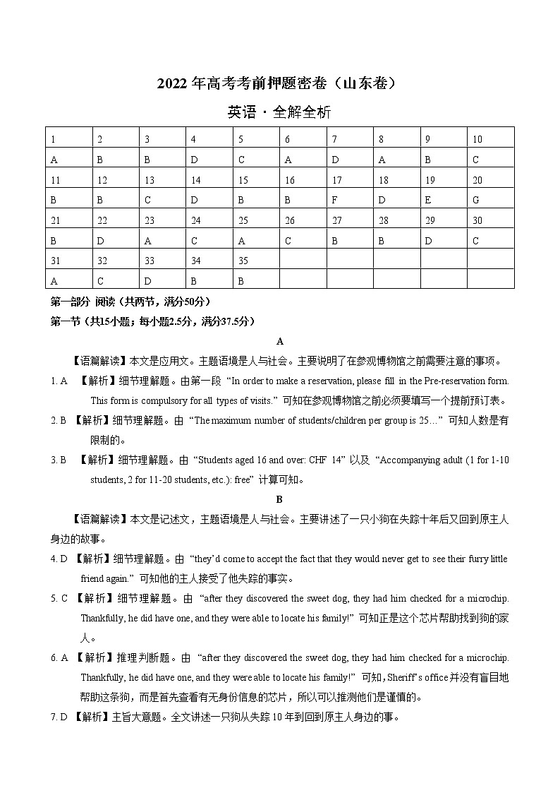 英语-2022年高考考前押题密卷（山东卷）（全解全析）01