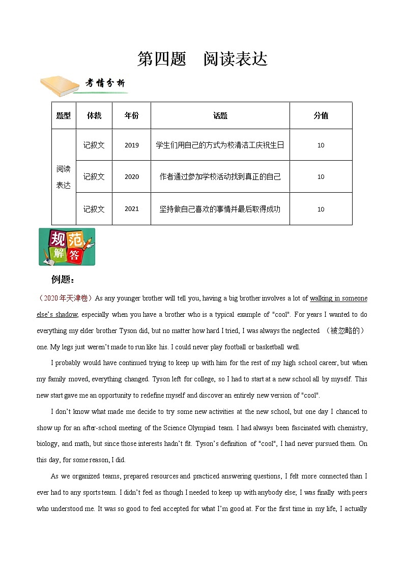 第四题 阅读表达（原卷版）--2022年高三毕业班英语第X题满分练（天津专用）第1页