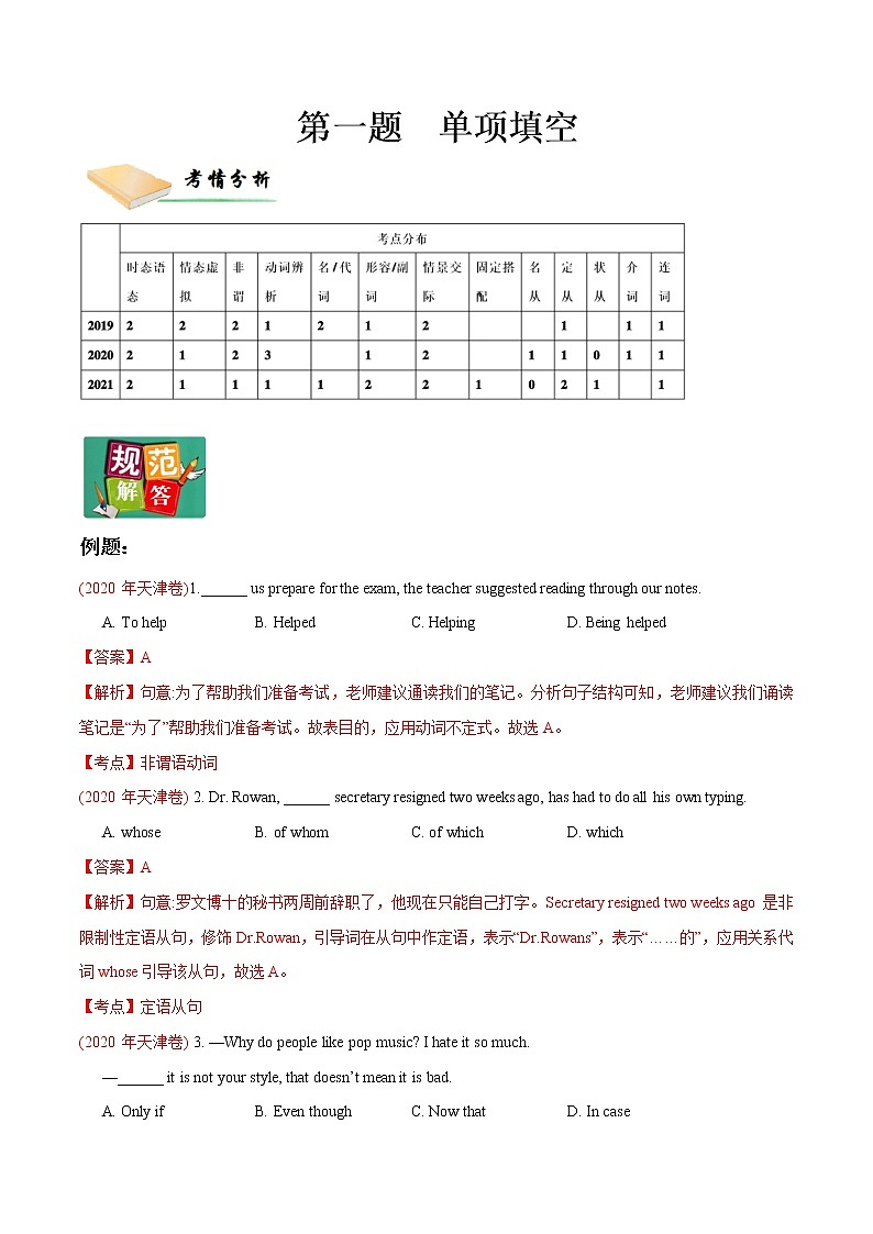 第一题 单项填空(原卷版）--2022年高三毕业班英语第X题满分练（天津专用）第1页