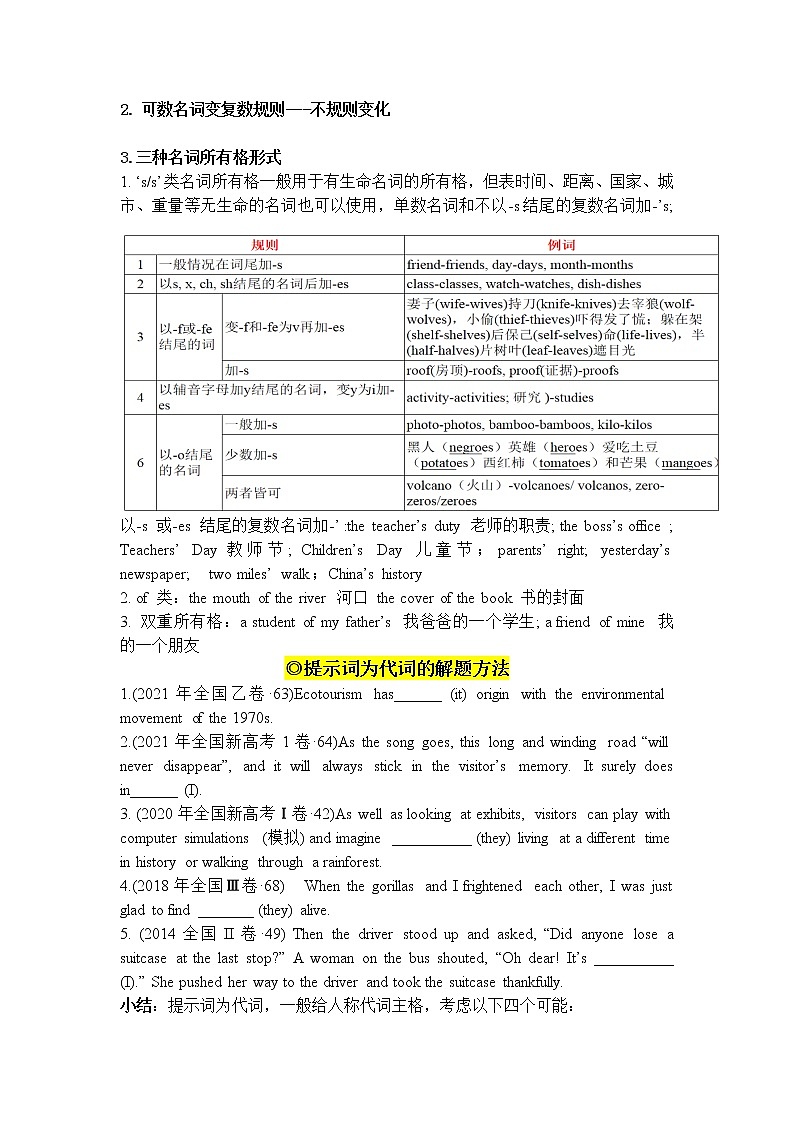 第3讲+有提示词填空+提示词为名词和代词+2022届高考英语二轮复习+语法填空专项精准讲练讲义第2页