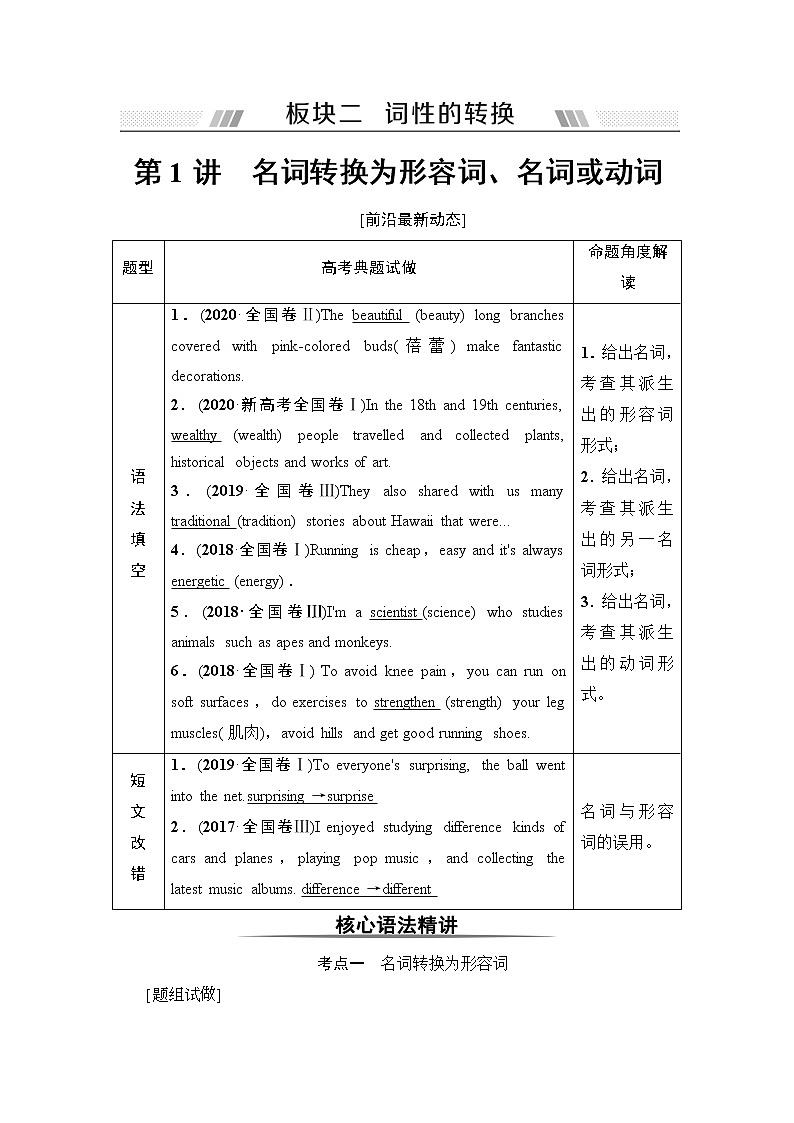 板块2 第1讲 名词转换为形容词、名词或动词-2022高考英语一轮复习【名师导航】配套Word教参(外研版·老教材老高考)第1页