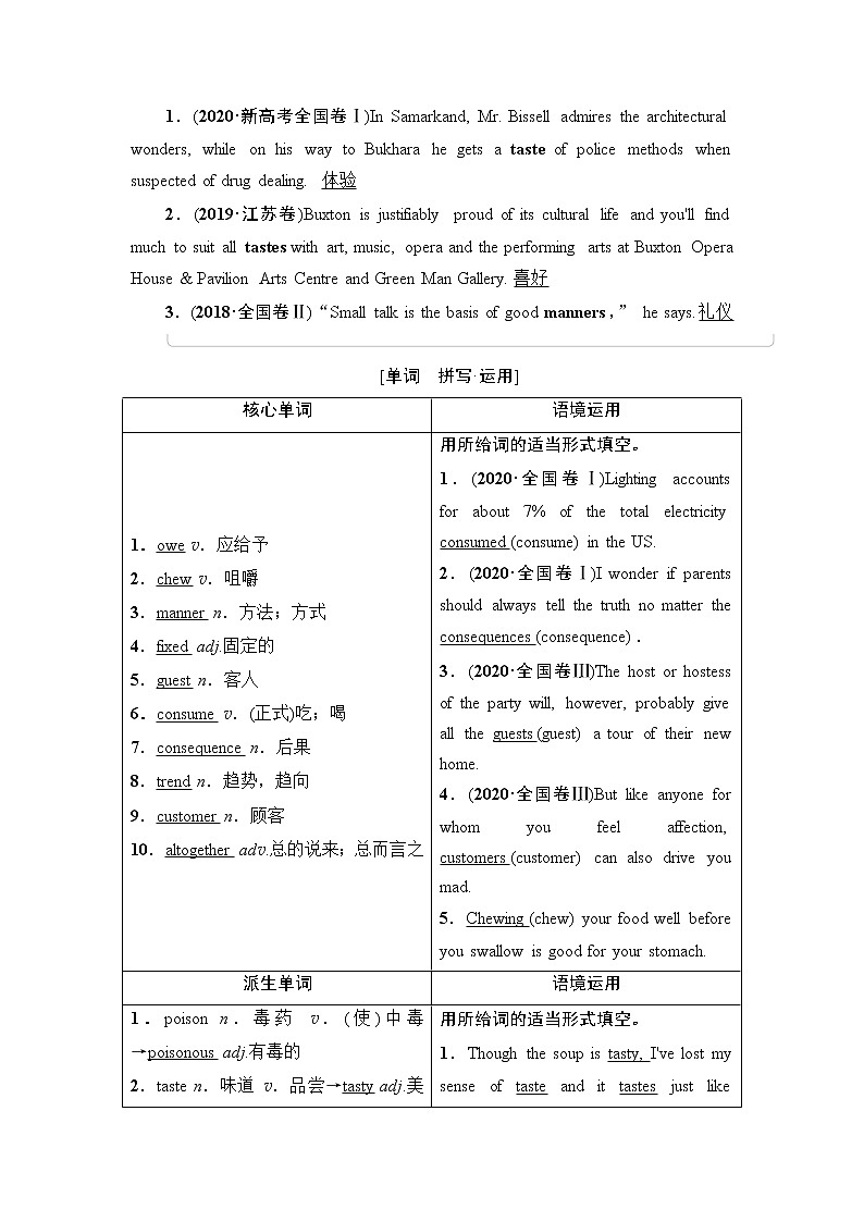 选修8 Module 3 Foreign Food-2022高考英语一轮复习【名师导航】配套Word教参(外研版·老教材老高考) 学案02