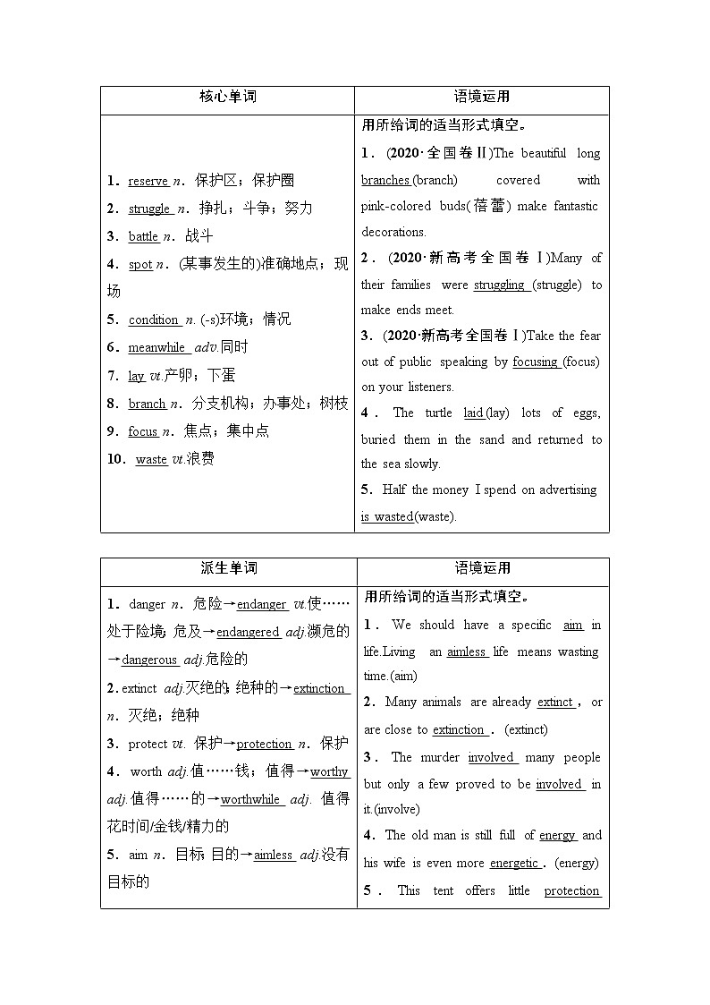 必修5 Module 6 Animals in Danger-2022高考英语一轮复习【名师导航】配套Word教参(外研版·老教材老高考) 学案02