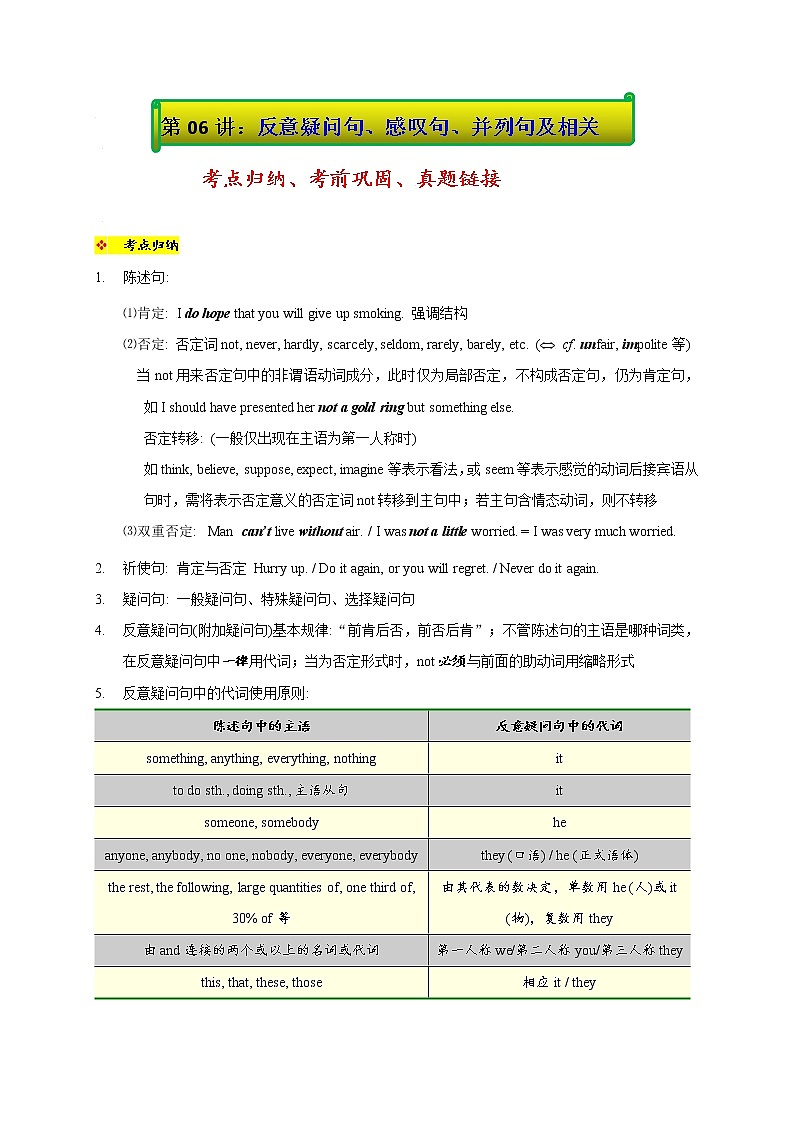 06.反意疑问句、感叹句、并列句及相关-2022年上海名校高中自主招生英语直通车第1页