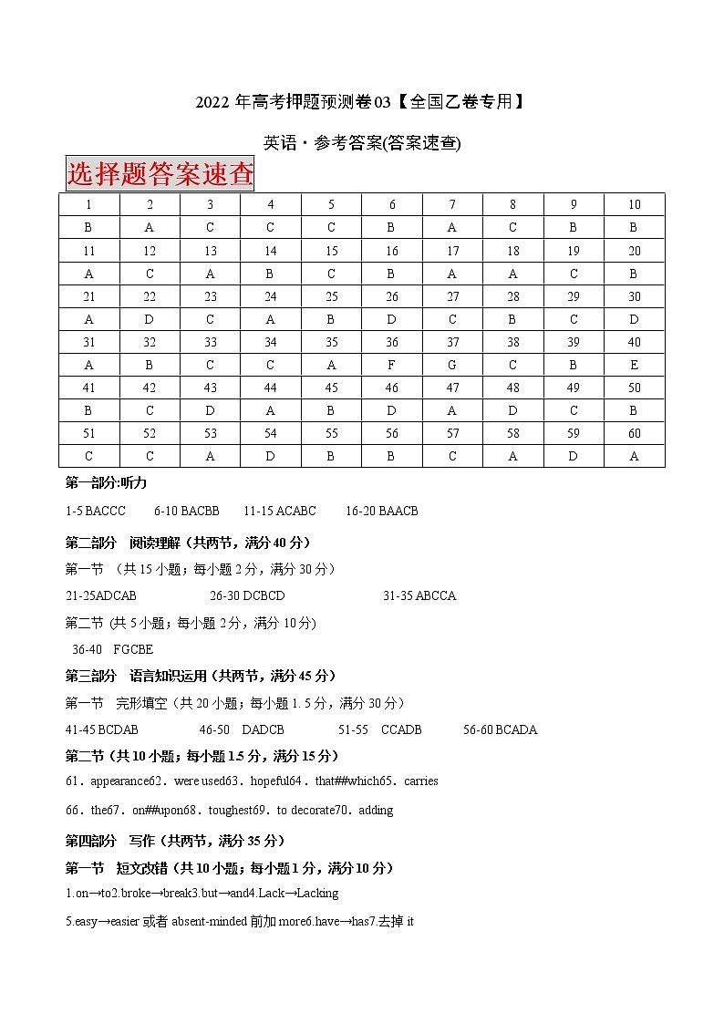 2022年高考英语押题预测卷+答案解析+听力音频03（全国乙卷专用）01
