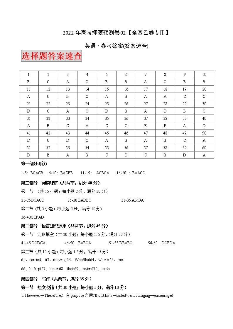 2022年高考英语押题预测卷+答案解析+听力音频02（全国乙卷专用）01