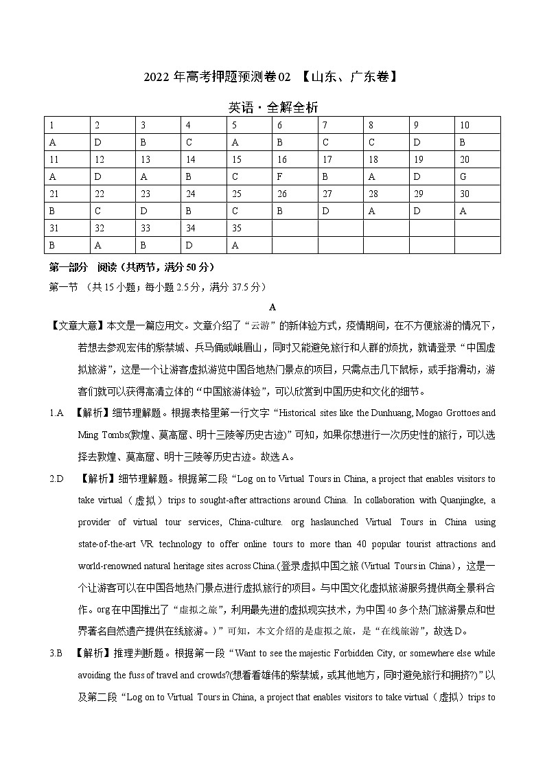 2022年高考押题预测卷（新高考山东、广东卷）02-英语（全解全析）第1页