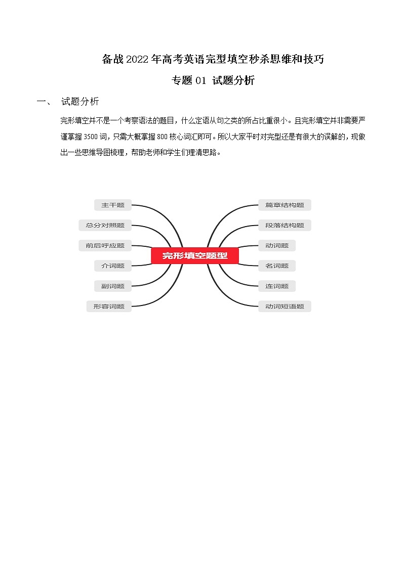 专题01 试题分析-备战2022年高考英语完形填空秒杀思维和技巧第1页