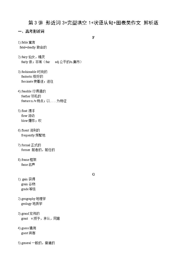 第3讲 形近词3+完型填空1+状语从句+图表类作文 解析版第1页