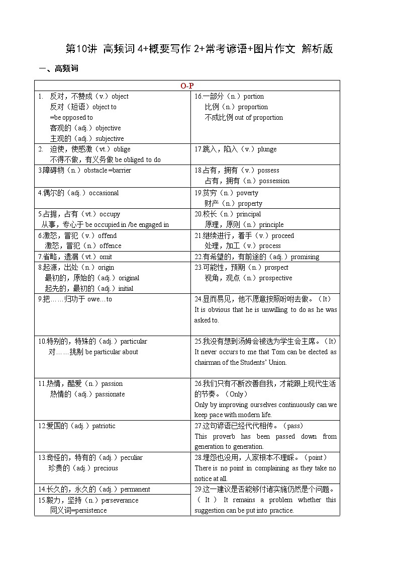 第10讲 高频词4+概要写作2+常考谚语+图片作文 解析版第1页