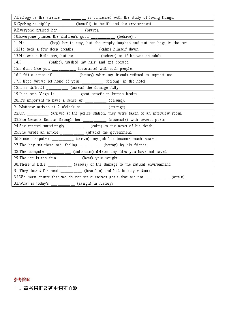 2022届高考词汇及延伸词汇自测及语法填空练习（5）第3页