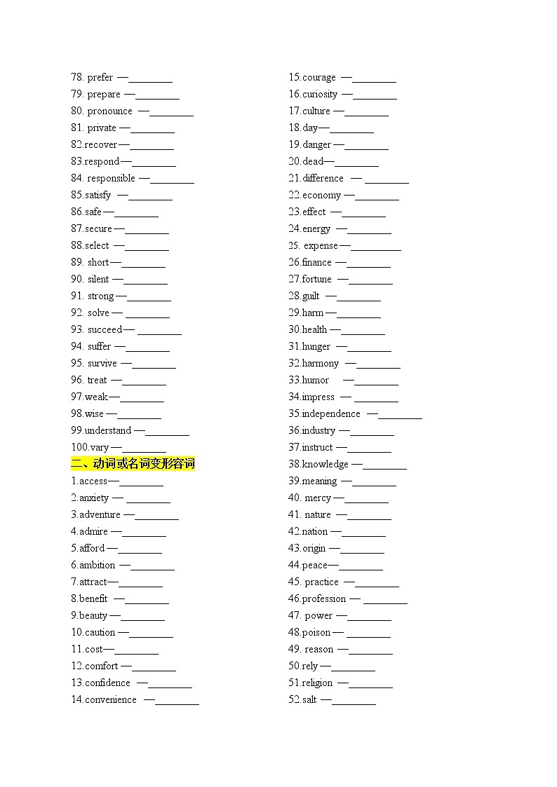 2022届高考英语满分冲刺 1. 最常考易错的词性转化自查自测第2页