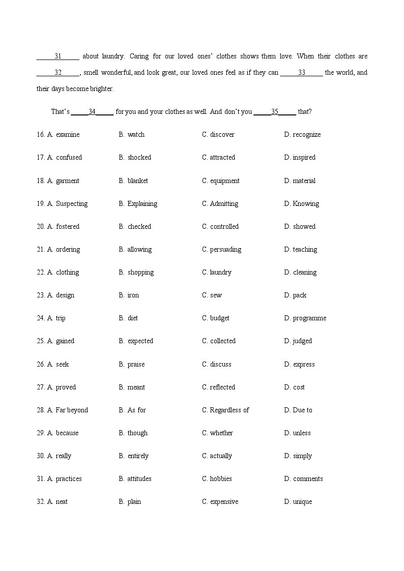 专题03 完形填空-2022届高三英语一模二模试题分类汇编（浙江专版）02