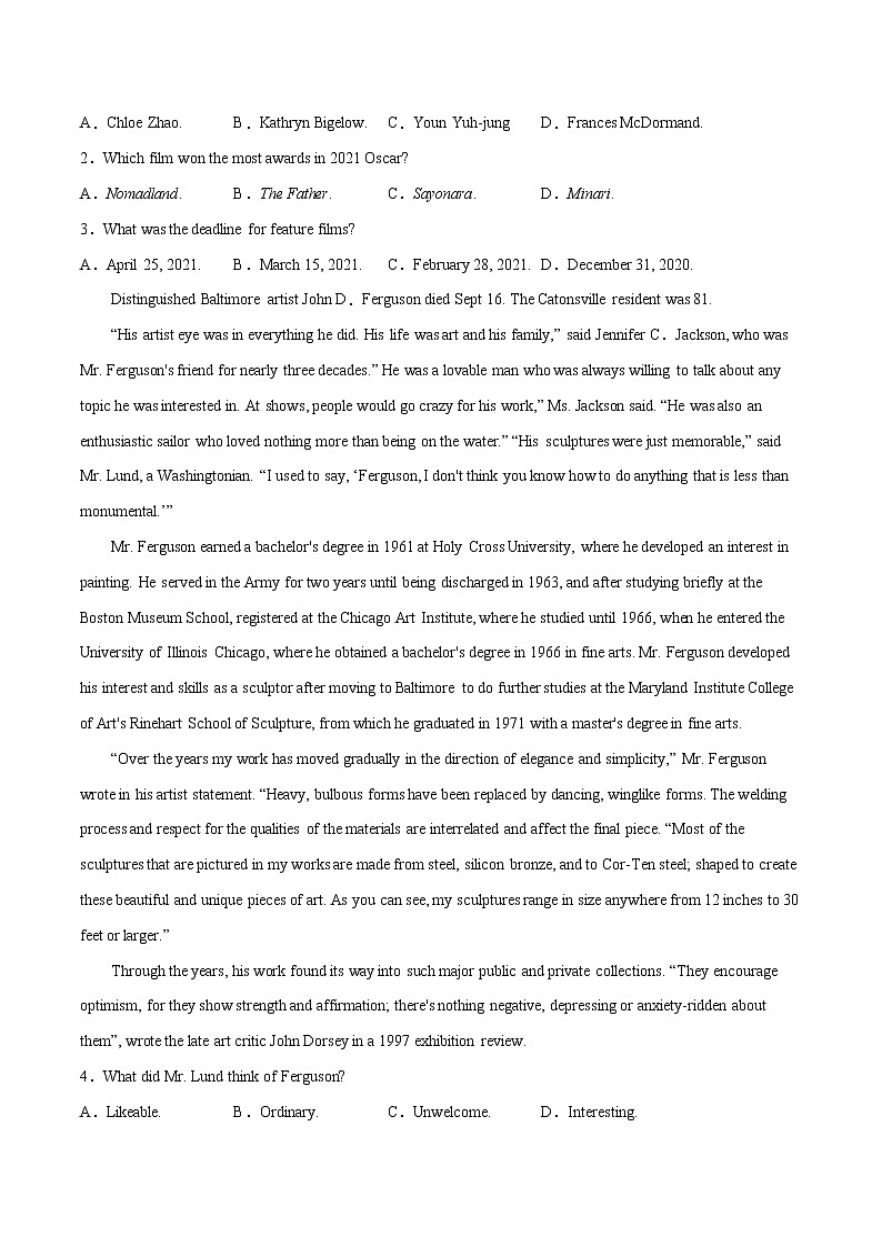 专题01 阅读理解（第05期）-2022届新高考名校英语好题速递分项汇编（学生版）第2页