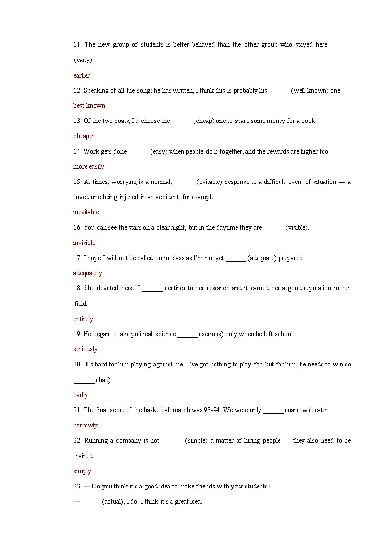 2  形容词和副词（40题）  -2022年高考英语语法填空考点分解练 第2页