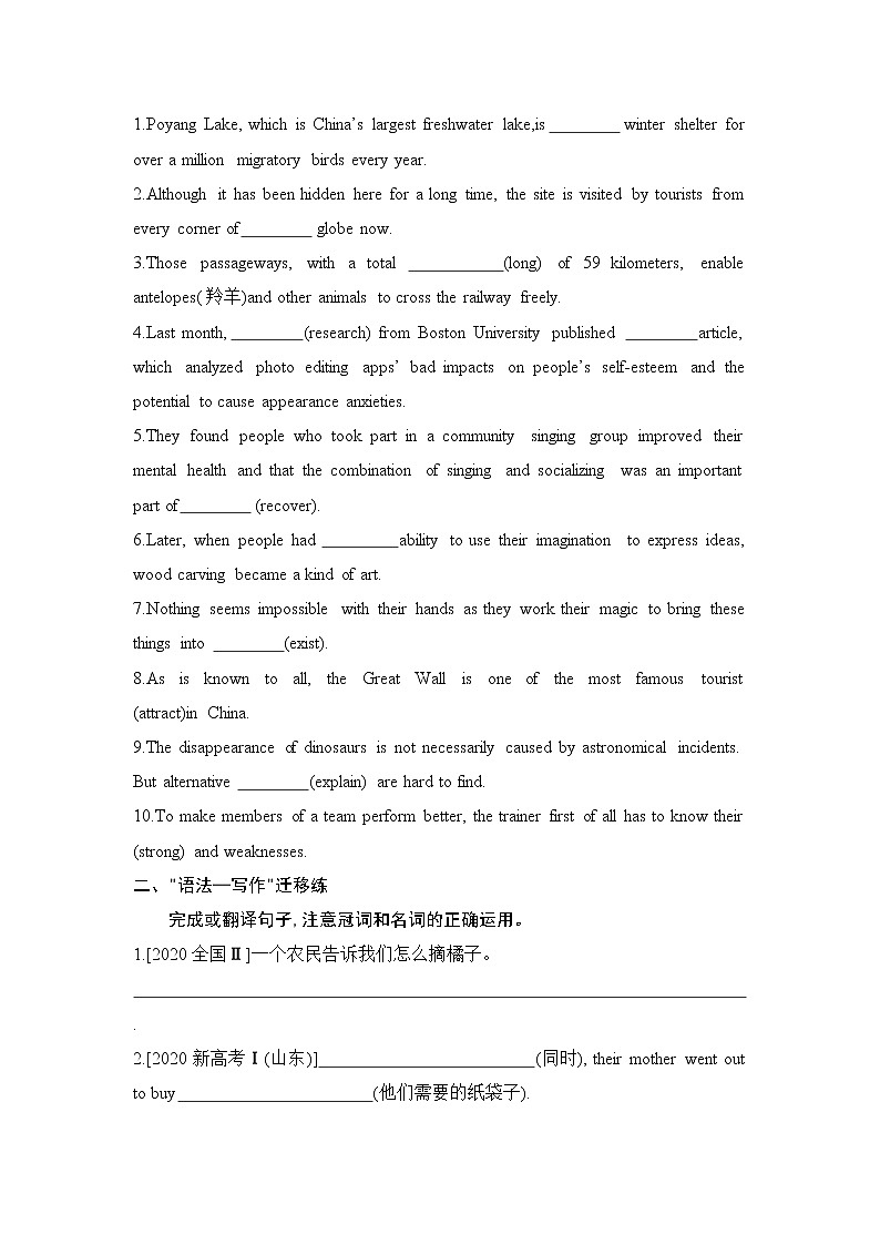 2022届新高考英语一轮复习 备考方向特训 语法知识专题四 冠词和名词02