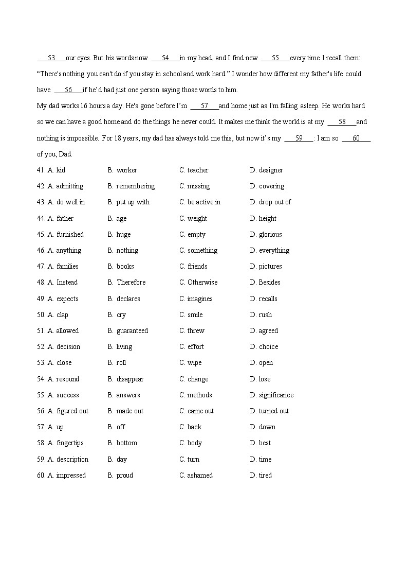 押题07 完形填空之夹叙夹议文-2022年高考英语108所名校押题精选（全国通用）03