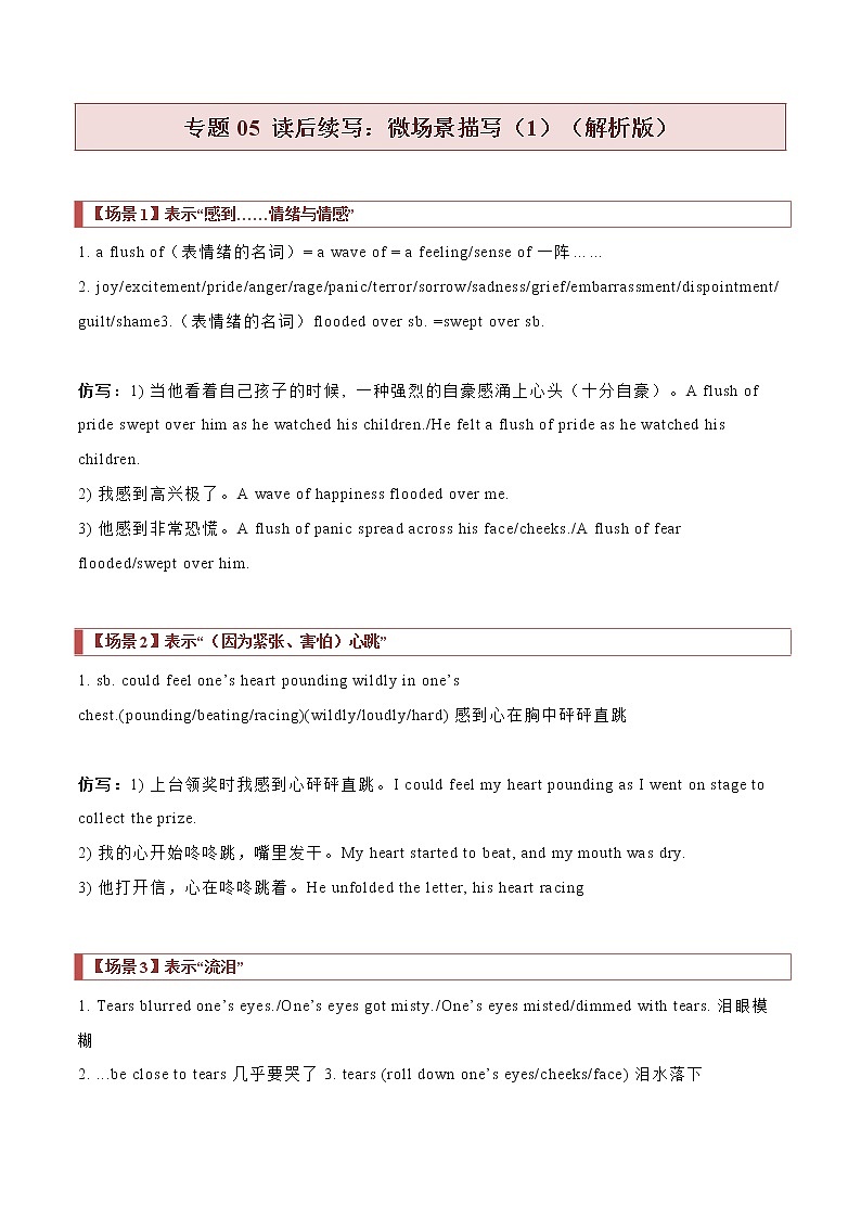 专题05 读后续写：微场景描写（1）（解析版） 第1页